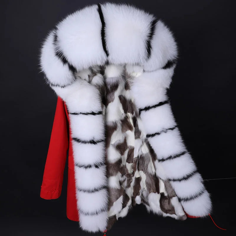 Maomaokong 2022 Winter Long Jacket Real Fur Coat Women Clothes Large Fur Collar Detachable Natural Fox Lining Parkas Leather Fur