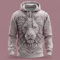 2025 Fall Winter Men's Vintage Animal Lion 3D Prints Hooded Hoodies Sweatshirt Long Sleeve Crew Neck Streetwear Drawstring Tops