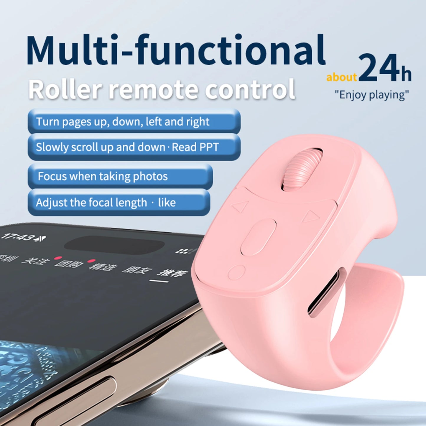 Wireless Fingertip Ring Remote Control Page Turner Bluetooth 5.3 Scrolling Ring for Mobile Phone Wireless Camera Shutter Selfie