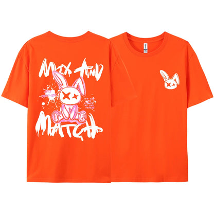 Pink Ragdoll Rabbit Harajuku Print T-Shirt Men Loose Oversize  Clothing Hip Hop Casual Short Sleeve S-XXXL Cotton T-Shirt Couple