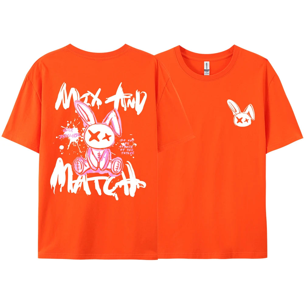 Pink Ragdoll Rabbit Harajuku Print T-Shirt Men Loose Oversize  Clothing Hip Hop Casual Short Sleeve S-XXXL Cotton T-Shirt Couple