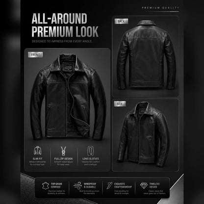 Men's Genuine Cowhide Leather Biker Jacket Slim Fit