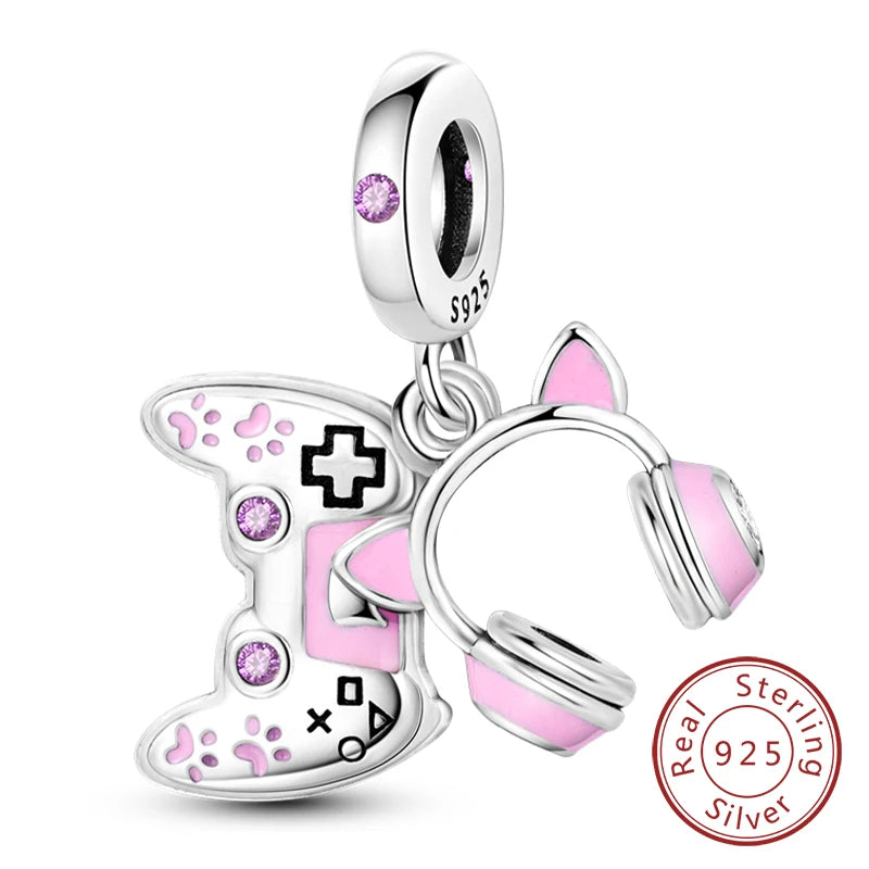 Charm 925 Sterling Silver Pink Pendant Charm Fit Original Charm Bracelet Necklace Beads DIY Jewerlry Accessories