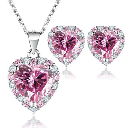 FIRERING Rosa Herz Moissanit Halskette Ohrring Set 2 Karat mit Zertifikat Diamant Test Bestanden Damen Schmuck Geschenk S925 Silber
