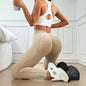 Women High Waisted Sand Washed Ribbed Leggings V Shaped Waistband Peach Hip Lifting Yoga Fitness Pants Stretchy Workout Leggings