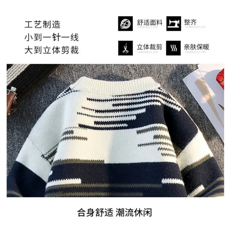 Men's Autumn and Winter Sweater Sweater Round Neck Long Sleeve Thread Contrasting Color Bottoming Shirt Top