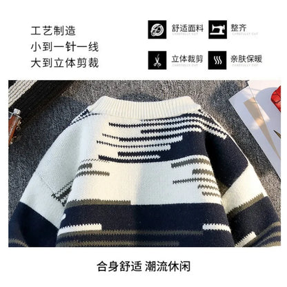 Men's Autumn and Winter Sweater Sweater Round Neck Long Sleeve Thread Contrasting Color Bottoming Shirt Top