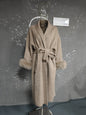 UCXQ Eleganter OL Business-Mantel Pelz-Patchwork Langarm Wollmantel Schöne Damenbekleidung Jacke Herbst 2025 Winter