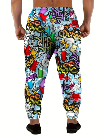 2025 European and American Autumn Men's Letter Graffiti Printed Soft and Comfortable Drawstring Pants Outdoor Street Style Pants