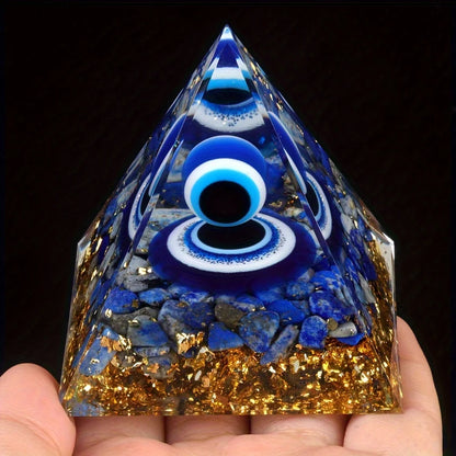 Lapis Lazuli Ball & Pyramid Crystal - Golden Base Decor