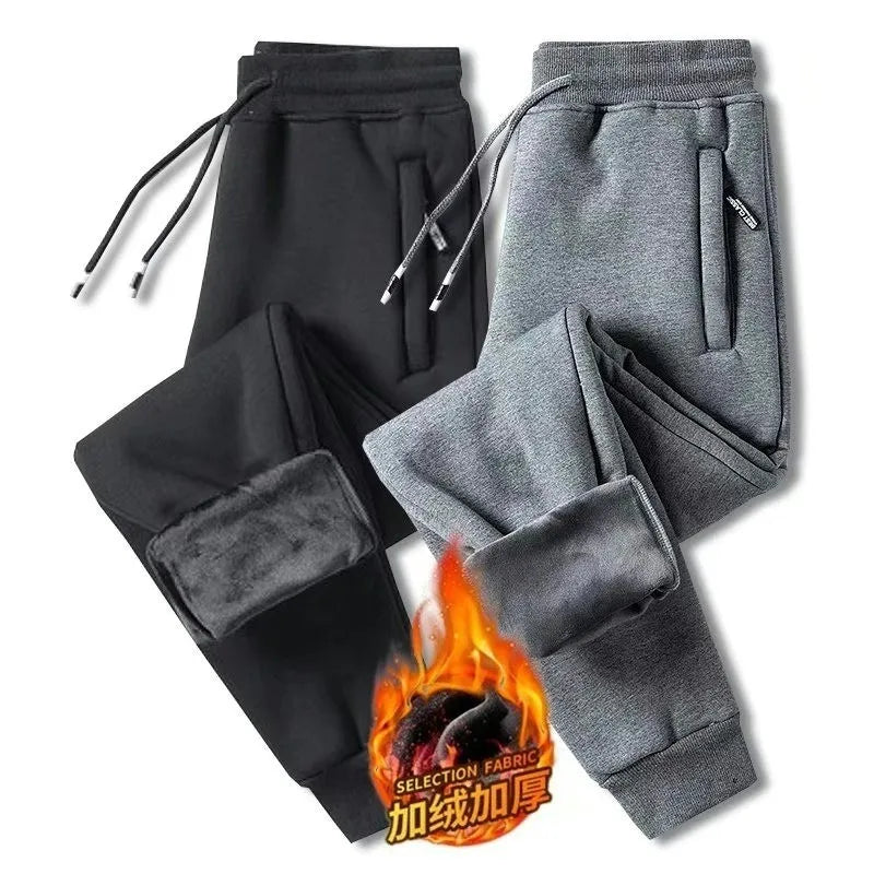 Trendy Men's Fce Lined Cargo Pants Casual Warm Straight Leg Nine-Tenths Sweatpants Spring Autumn Winter Comfortable Sports