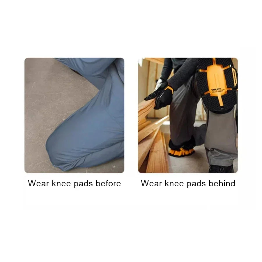 Comparison of wearing knee pads before and behind for comfort.