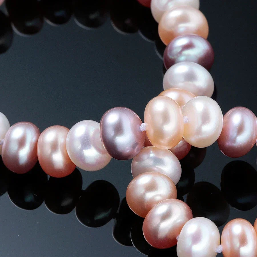 YWYC 7-10mm Bread Bead Freshwater Pearl Necklace for Women Colorful Mix Color 925 Sterling Silver Clasp Necklaces Jewelry Gift