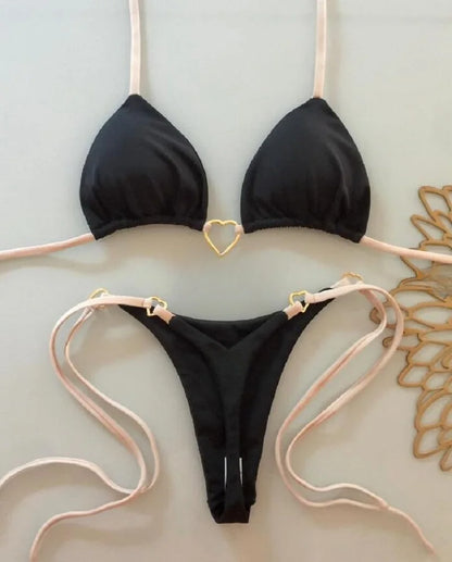 Sexy Halter Triangle Thong Bikini Set Swimwear