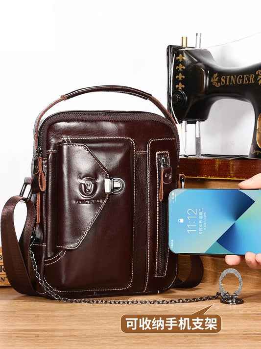 100% genuine leather small crossbody bag for men soft cowhide men's single-shoulder bag retro mobile phone iPad bag men handbag