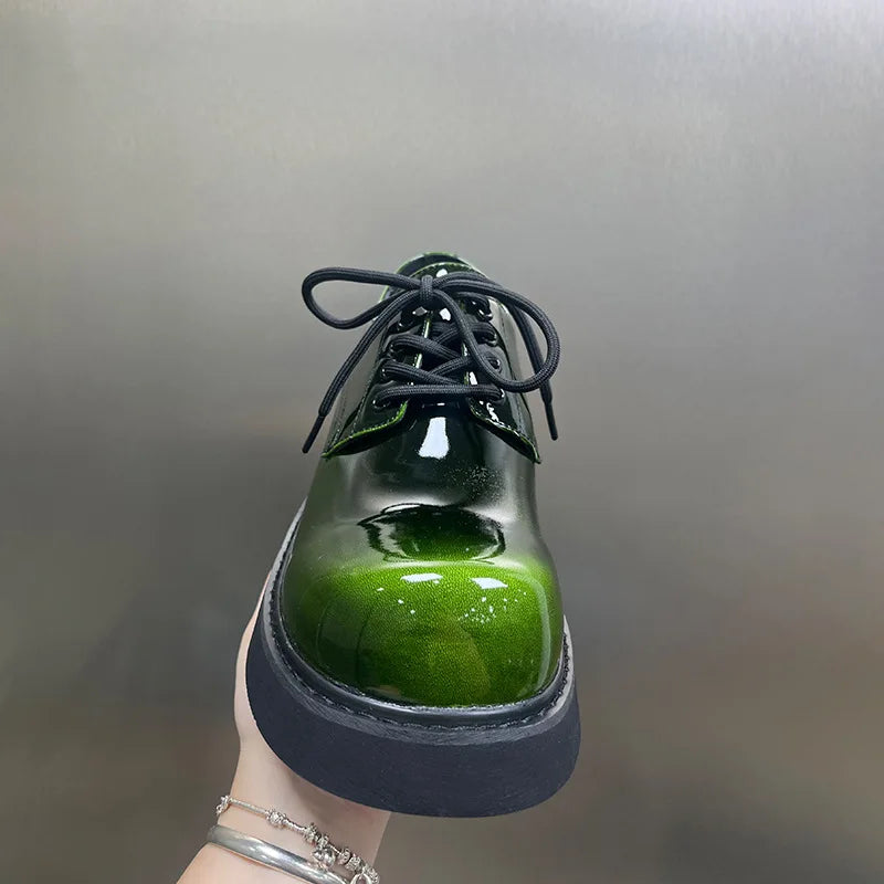 Casual Leather Shoes Thick Bottom High Top Derby Polished Surface Breathable