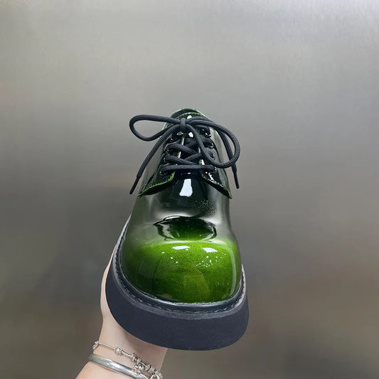 Leder Freizeitschuhe Dicke Sohle High Top Derby Polierte Oberfläche Atmungsaktiv