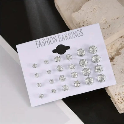 12 Pairs Set Stainless Steel Stud Earrings with Gemstone Buds Round Earrings Unisex