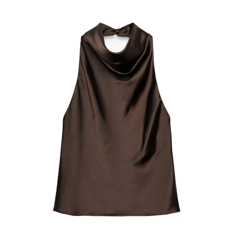 DAMEN 2025 Neckholder-Tops für Frauen Schwarzes Satin-Rückenfreies Top Damen Rosa Sommer Strandtop Damen schulterfreies Camisole-Top Frauen