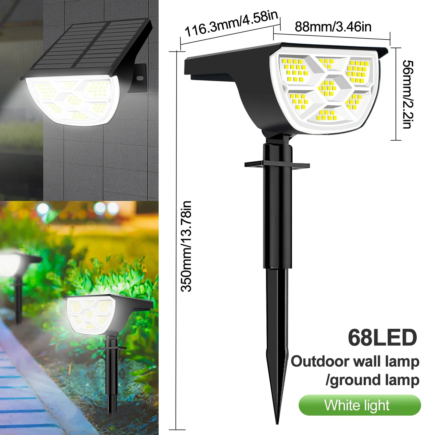 Outdoor 72/68 LED Solar-Landschaftsstrahler IP65 Wasserdichtes Solarlicht mit 3 Modi Solar-Gartenbeleuchtung für den Außenbereich