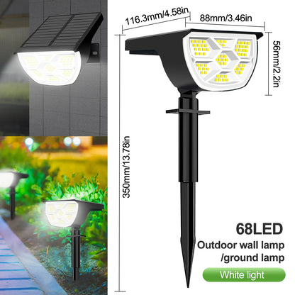 Outdoor 72/68 LED Solar-Landschaftsstrahler IP65 Wasserdichtes Solarlicht mit 3 Modi Solar-Gartenbeleuchtung für den Außenbereich