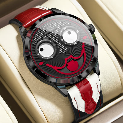 Watch with red and black design on a beige cushion, featuring the brand 'POEDAGAR'.