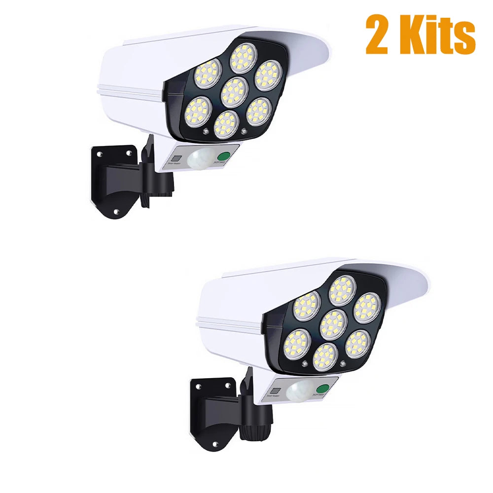 77 LED Outdoor Motion Sensor Solar Lights FloodLight Waterproof Wireless Dummy Decoy Fake Security Camera for Porch Garden Patio