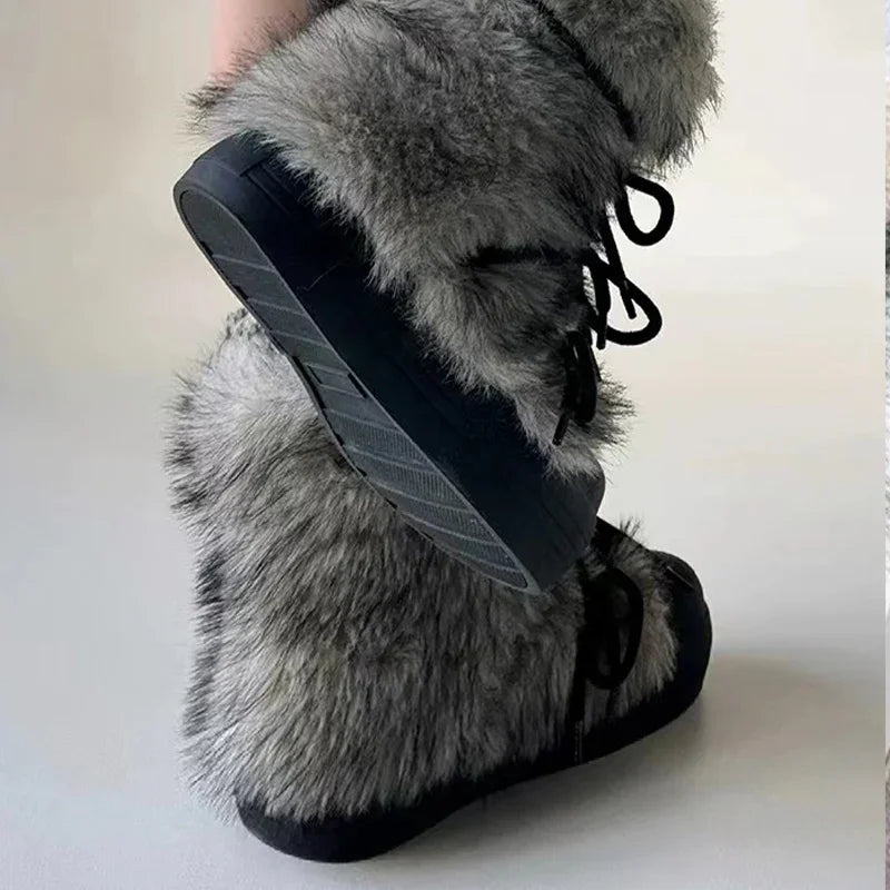 Women's Bow Platform Snow Ankle Boots Warm Plush Winter
