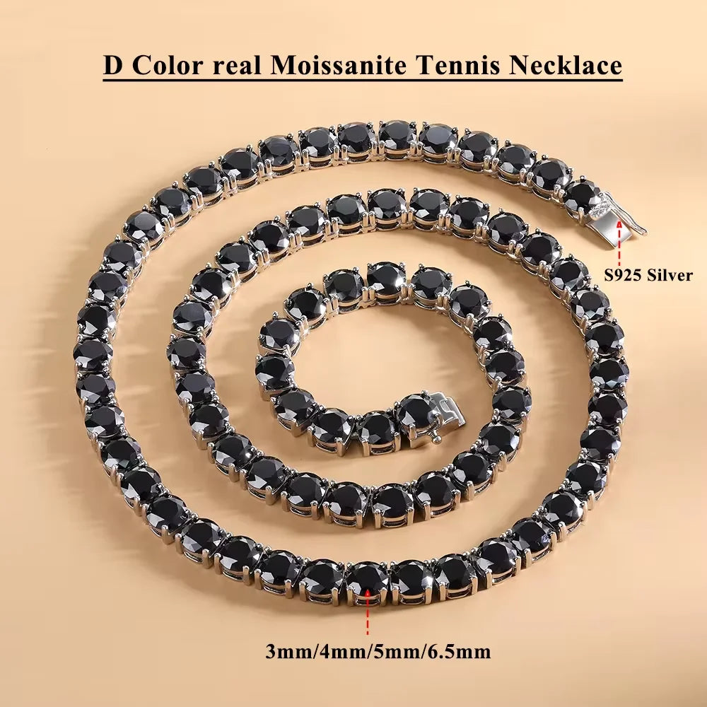 3mm 4mm 5mm 6.5mm Real Black Moissanite Tennis Necklace 100% S925 Sterling Silver Neck Chain GRA
