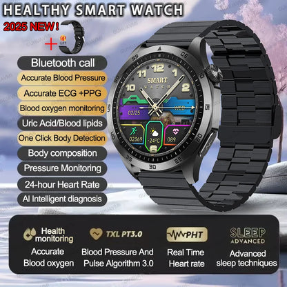 EKG-PPG-Smartwatch für Herren – Blutdruck-, Blutfett- und Harnsäuremonitor mit Bluetooth-Anruffunktion
