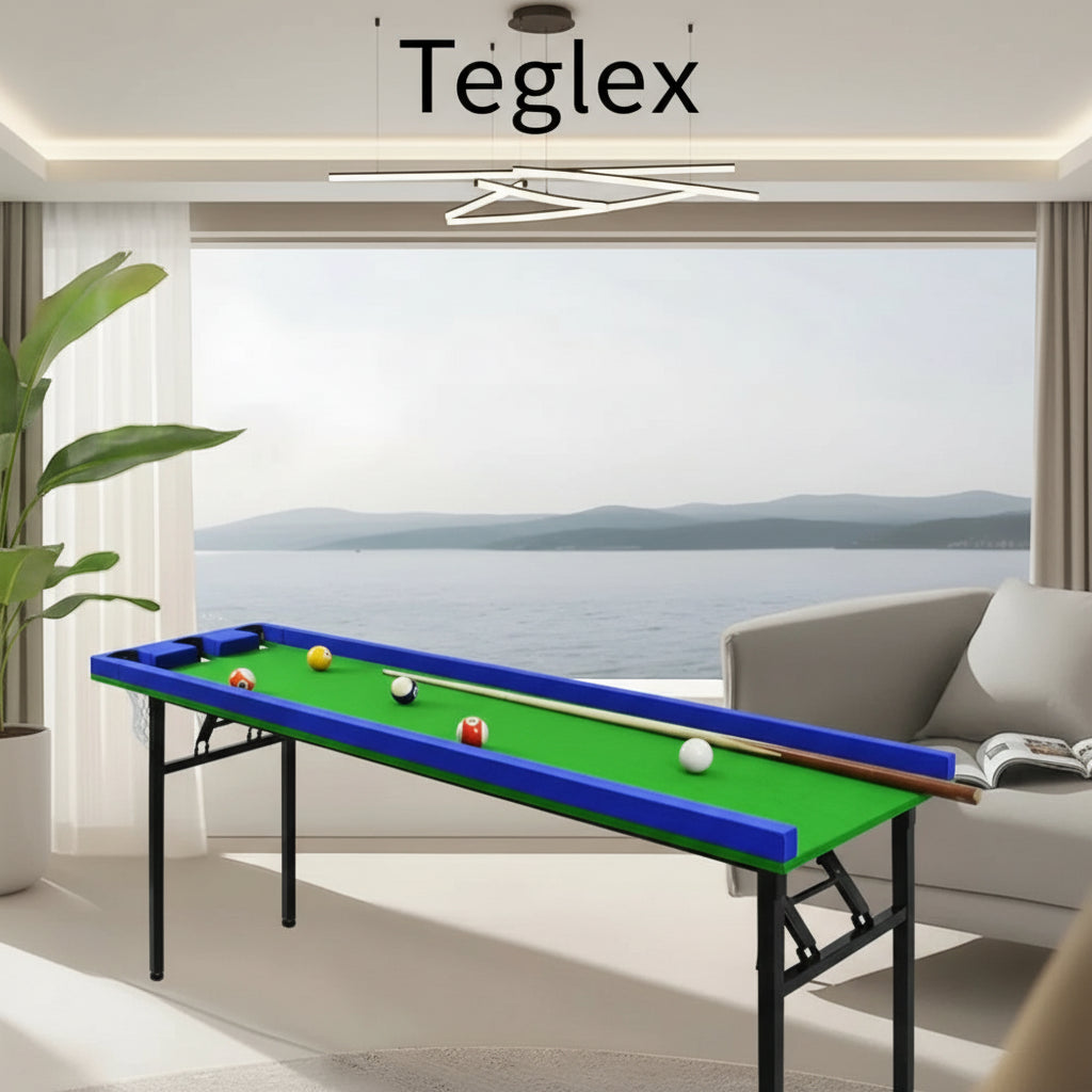 Five Points Pool Table Home Training Snooker Pocket Wooden Hole Foldable Iron Legs Playing