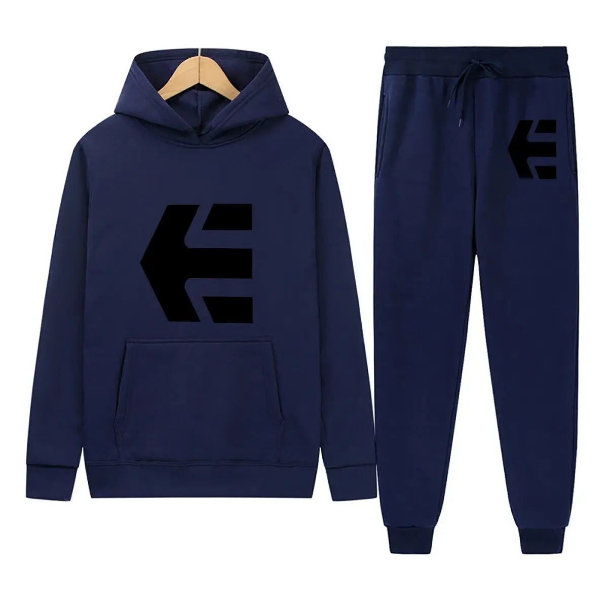 E Logo Bold Symbol Design Art Print  Hooded Loose Pullover Street Sweatshirt