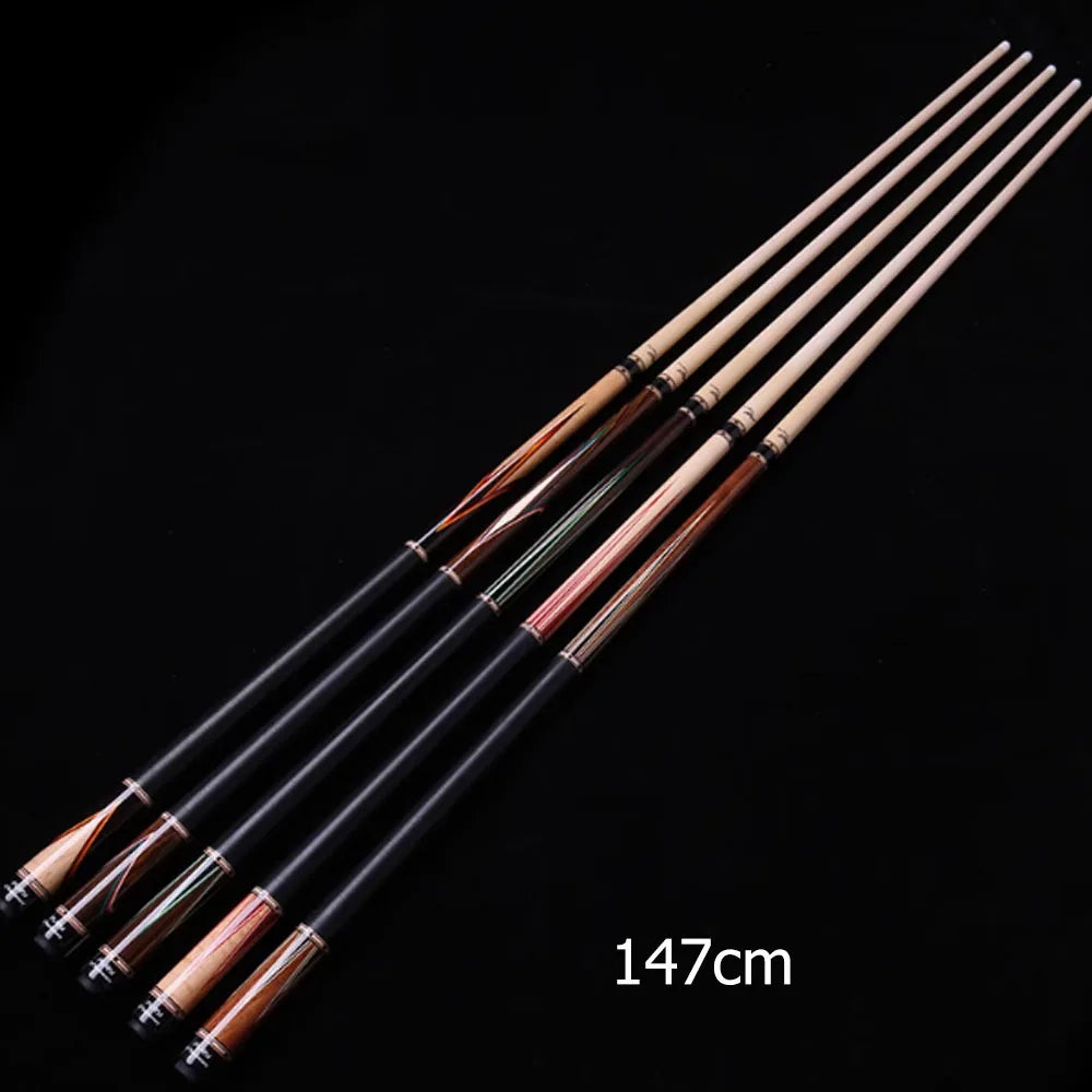Set of four fishing rods with cork handles on a black background, labeled 147cm.