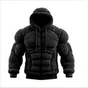 Men's Casual Sports Hoodie Fleece Lined Chest Muscle Print Long Sleeve Loose Fit Polyester Fiber Digital Print Hooded Sweatshirt