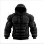 Men's Casual Sports Hoodie Fleece Lined Chest Muscle Print Long Sleeve Loose Fit Polyester Fiber Digital Print Hooded Sweatshirt
