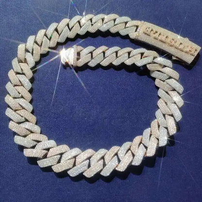 15-20mm 4 Rows Vvs Moissanite Sterling Silver 925 Diamond Chain Cuban 18k Rose Gold Plated Cuban Chain