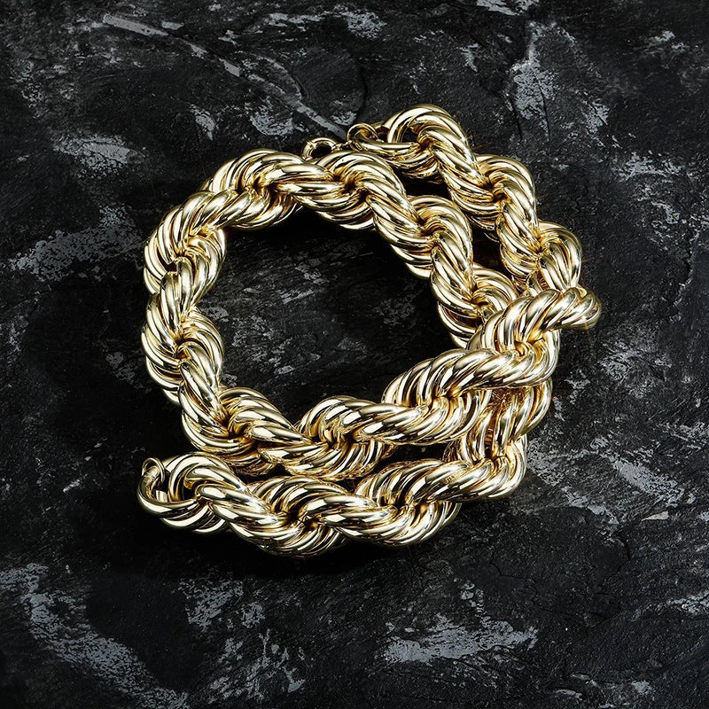 20MM/30MM/35MM Big Heavy Gold Silver Color Twist Rope Chain Necklace for Men HIP HOP Rapper Jewelry