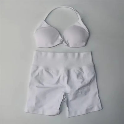 2Pcs Impacts Gym Set Tank Tops High Waist Scrunch Seamless Shorts Gym Suit Fitness Clothes Activewear Workout