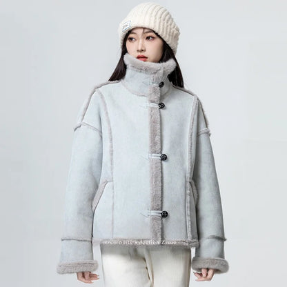 Women's Jacket Winter Sleek Warm Lined Inteated Fur Open Cardigan Top
