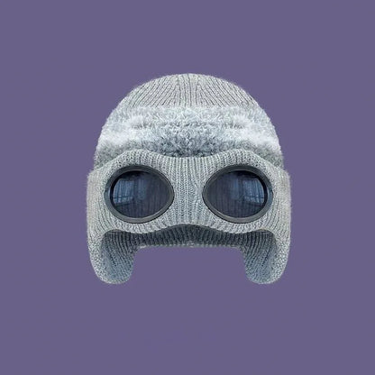 Pilot Goggles with Fleece Knit Hat for Autumn and Winter Cold Weather Protection, Warm Woolen Hat for Men and Women, Versatile T