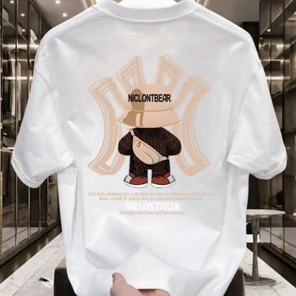 2025 Heavy Cotton Violent Bear Print Short-sleeved T-shirt American Trendy Brand Ins Loose Top Men's and Women's Trend Fashion