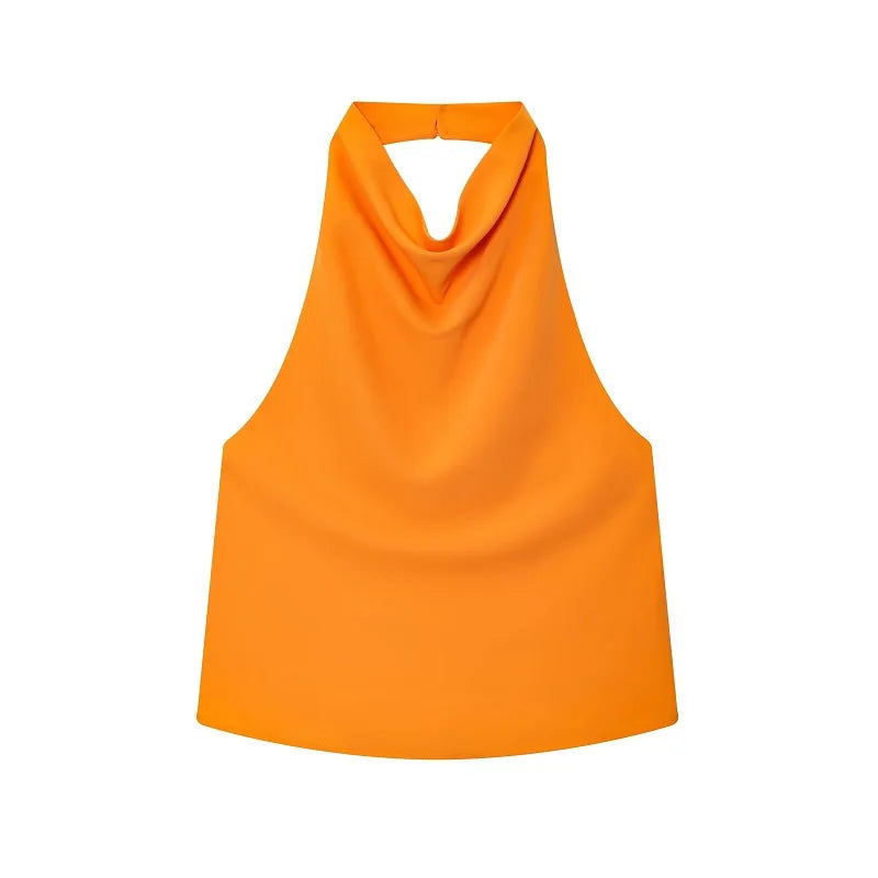 DAMEN 2025 Neckholder-Tops für Frauen Schwarzes Satin-Rückenfreies Top Damen Rosa Sommer Strandtop Damen schulterfreies Camisole-Top Frauen