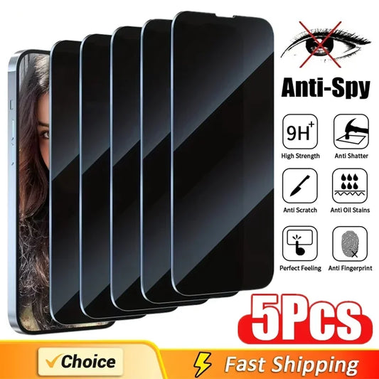 5 Stück Vollbild-Sichtschutzfolie für iPhone 16 11 12 13 14 Pro Max Mini 8K Anti-Spionage-Glas für iPhone 15 PRO XR X XS MAX