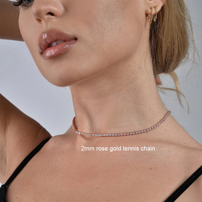 2mm Moissanite Tennis Necklace For Women S925 Silver Plated 18K Gold Sparking Rhinestone Choker Chain Wedding Jewelry Adjustable