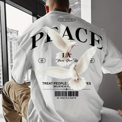Men's summer 100% pure cotton fashionable casual loose and flat pattern printed sports round neck short sleeved T-shirt top