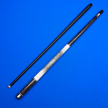 Two pool cues on a blue background