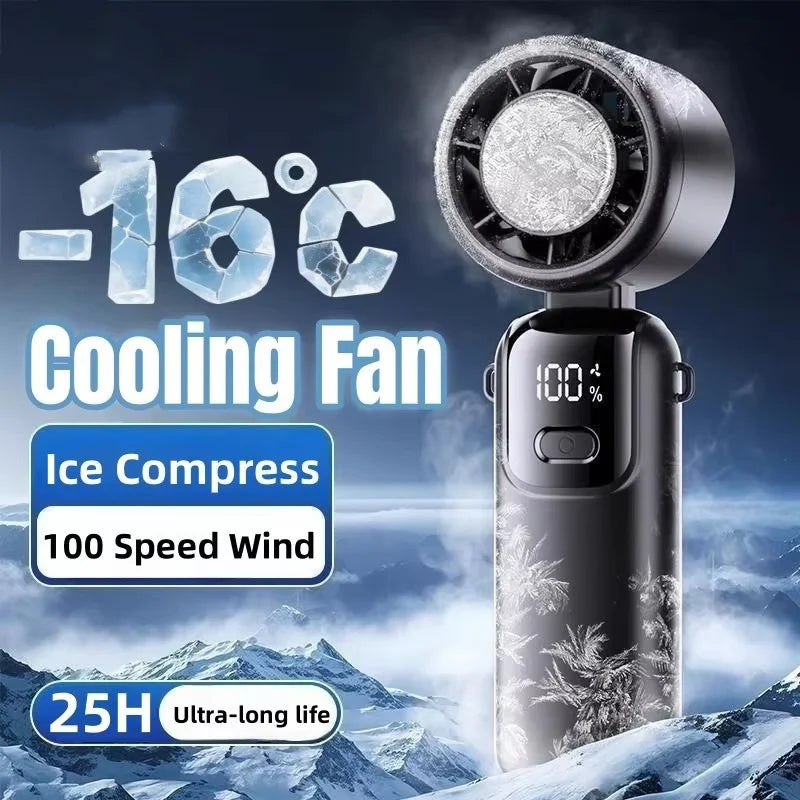 JPNPL Folding Handheld Fan with Hanging Ice Pack