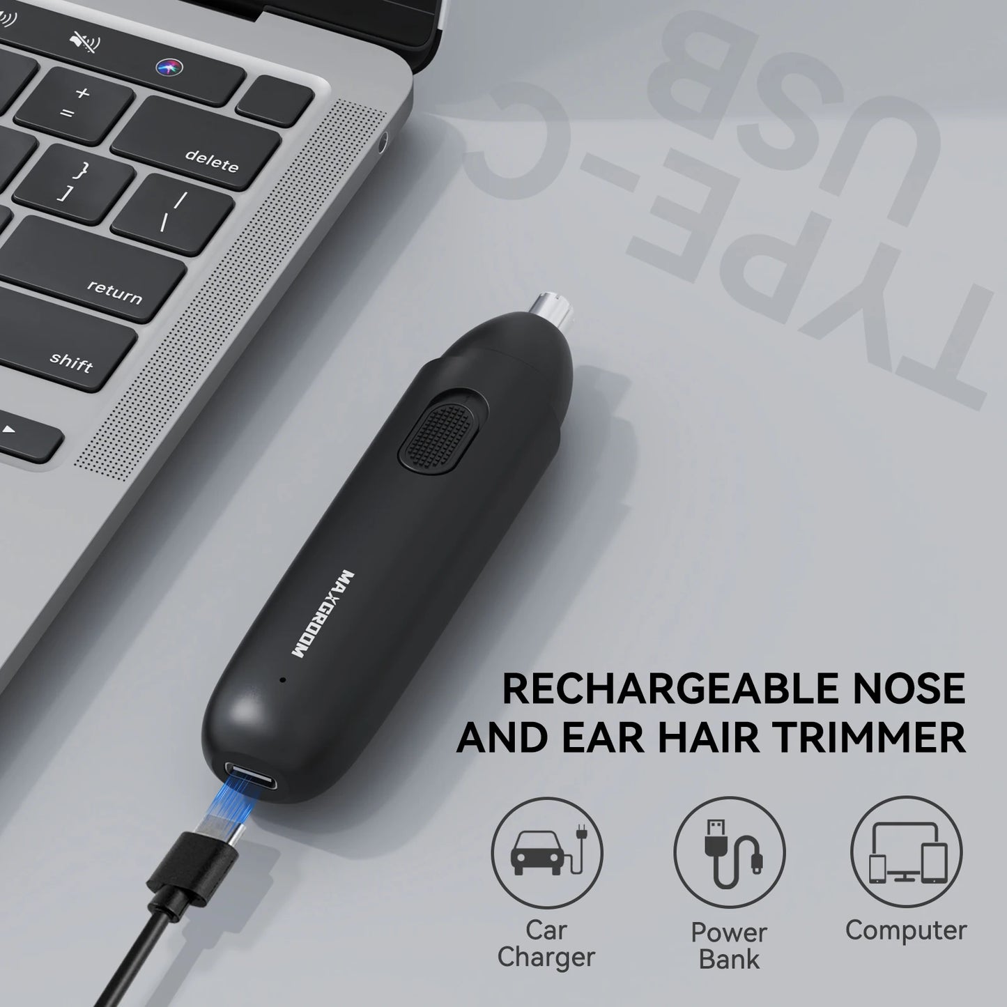MAXGROOM Nasenhaartrimmer für Herren, wiederaufladbar, 360° rotierend, Zweiklingen-Elektrorasierer, Augenbrauen-Nasenhaartrimmer, schmerzfrei, sicher
