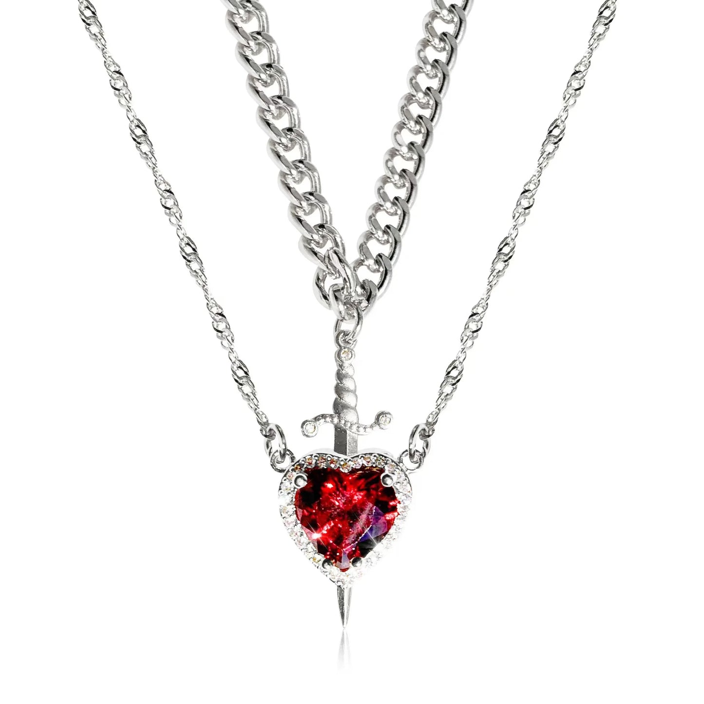 Heart and Sword Necklace Couple Necklaces Women Zircon Crystal Necklace Romantic Valentines Day Gift Jewelry Gifts Accessories