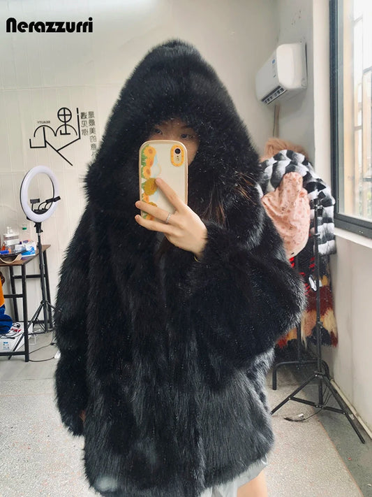 Oversized Coat Women Hooded Fluffy Jacket Heavy Jacket Casual